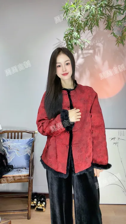 周周自制（禧韵）原版！新中式国风气质高定真毛双面穿上衣外套
