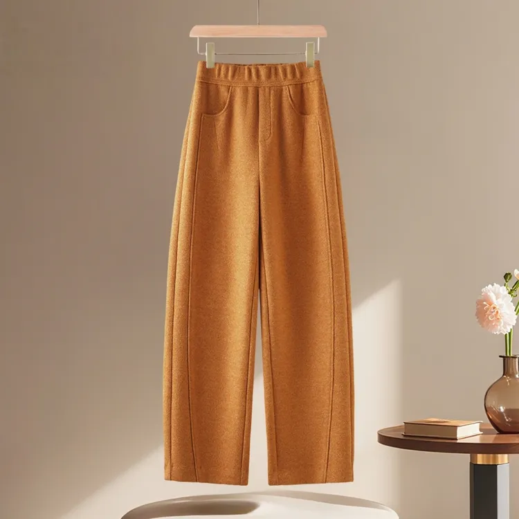 今年流行爆款小个子羊毛弯刀裤女2025秋冬高腰垂感休闲直筒阔腿裤