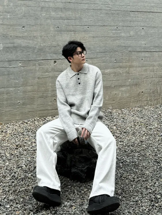 25017秋季百搭翻领套头针织针织衫高街圆领毛衣高领冬季