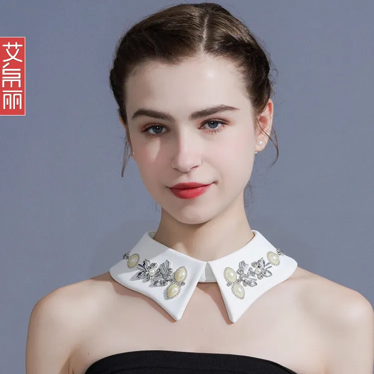 尖领衬衣领百搭新款简约假领子女设计感衬衫配毛衣外套钉珠节约领