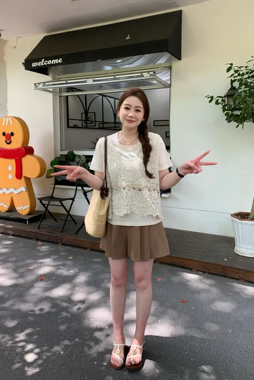 NANJIE/楠姐【普罗旺斯】夏季重工波西米亚度假风马甲T恤短裤套装