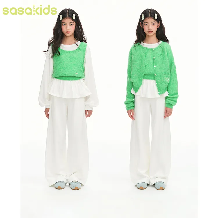 sasakids【苹果派】软糯U领无袖好叠搭羊毛混纺百搭毛衣背心女童