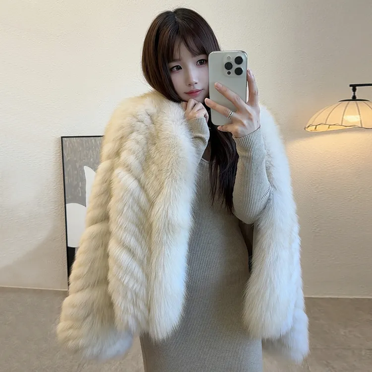 幼奈皮草2025冬季新款狐狸毛加密车条气质名媛短款毛毛皮草外套女