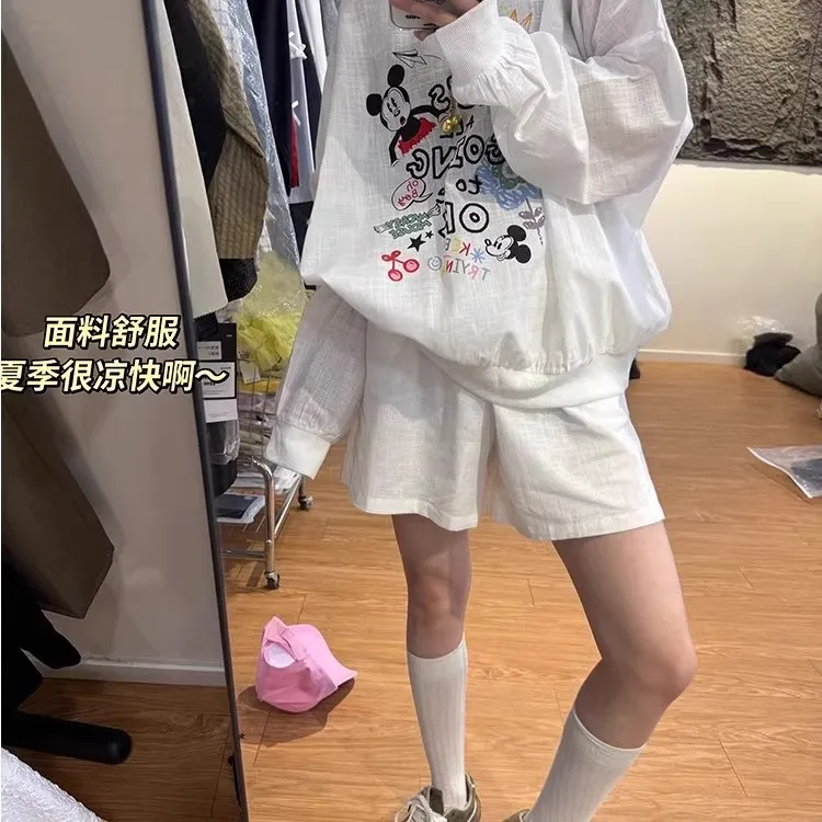 韩系东大门2026新款米奇印花时尚套装女甜美风防晒上衣短裤两件套