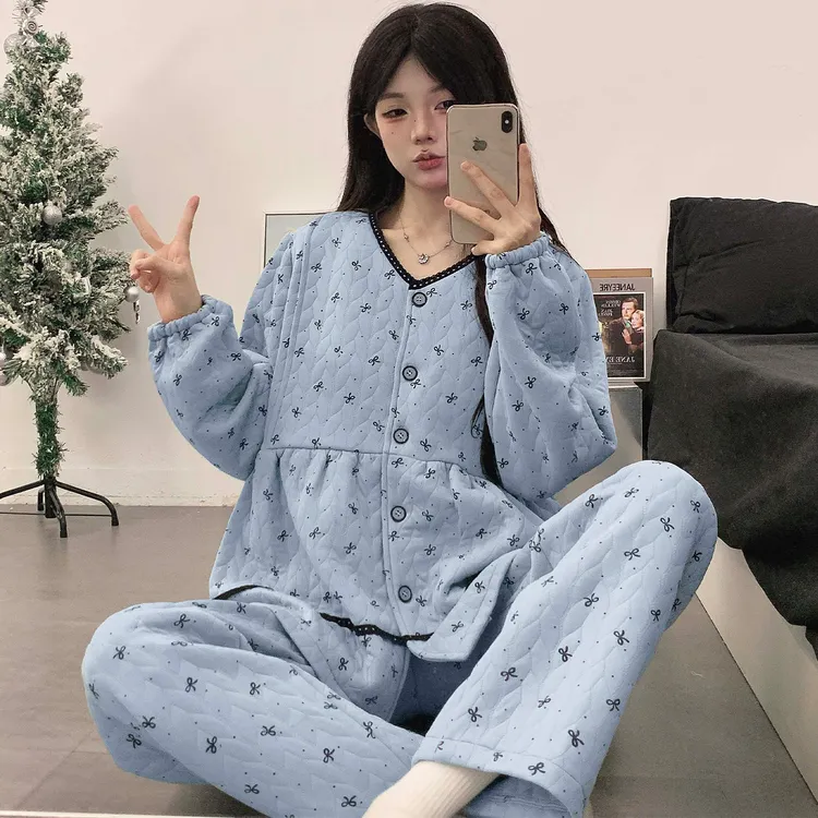 空气棉月子服11月份带胸垫产后春秋冬季孕妇哺乳睡衣保暖厚家居服