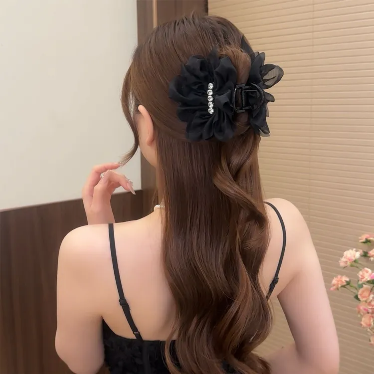 诗泊雅 韩系网纱轻奢款蝴蝶结简约抓夹