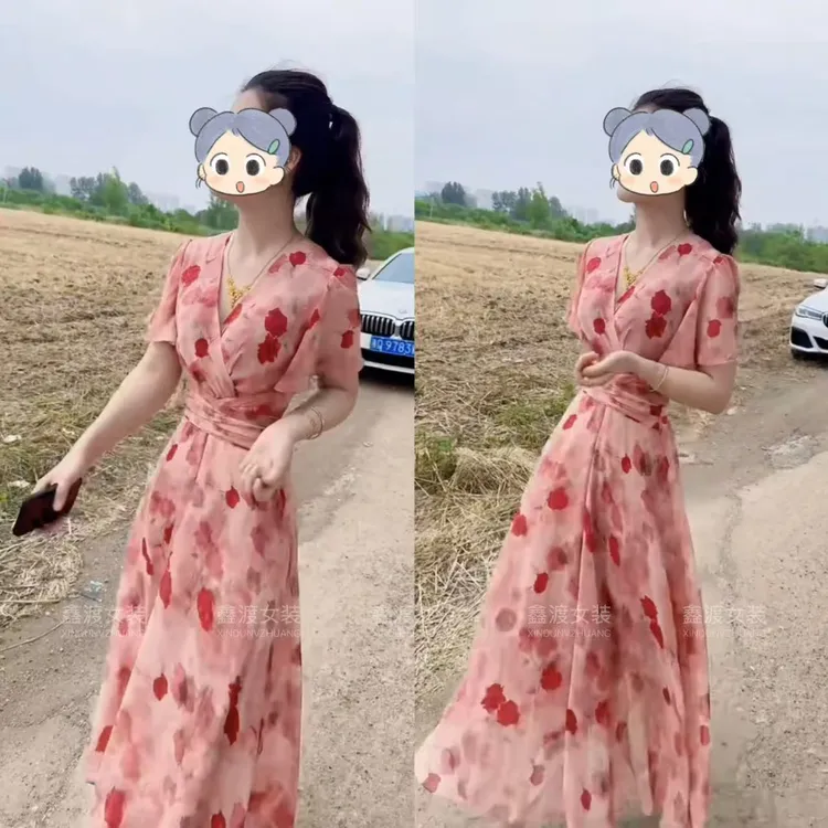 2025夏季新款时尚显瘦气质女士网红洋气连衣裙百搭款D9499