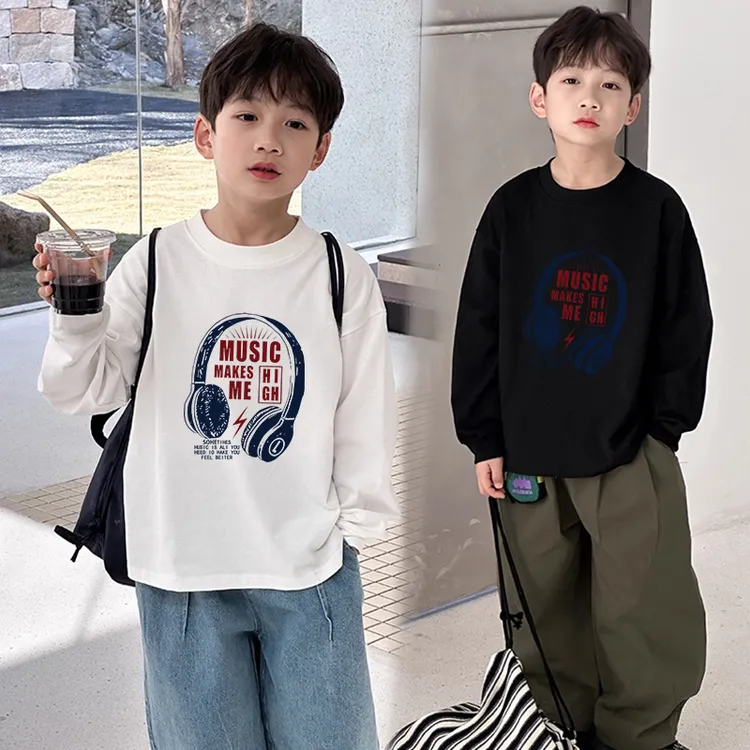 儿童纯棉男童打底T恤春秋韩版中大童潮酷痞帅宽松休闲长袖上衣潮T