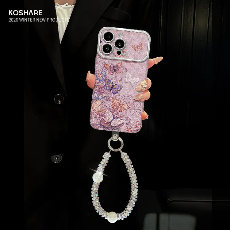 紫色蝴蝶适用苹果17华为VIVO/OPPO小米iPhone16PRO视窗贴皮手机壳