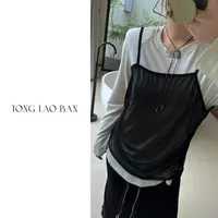 TONG 大码微胖 假两件T恤