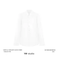 YUWEI/定制 琥珀流光风100%棉纯色小翻领Polo单排扣衬衫CYPM25090