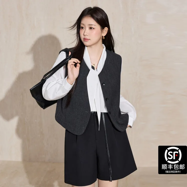 蓝语大码女装休闲风慵懒风学院风法式时尚套装百搭针织开衫通勤