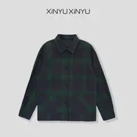 XINYU/芯与『英伦风华』100棉绿色格纹格子夹克外套 31752 时尚