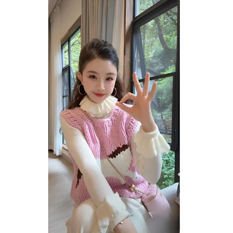 【现货秒发】秋冬新款可叠穿小马图案重工手打毛衣马甲背心YY71928