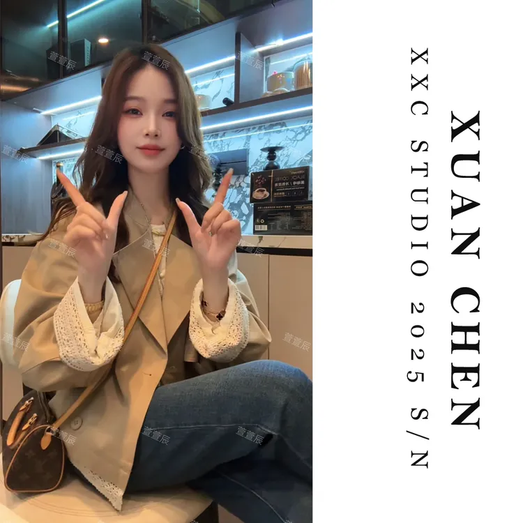 【浓情摩卡】秋季薄款复古港风风衣翻领时尚法式宽松上衣外套#8364