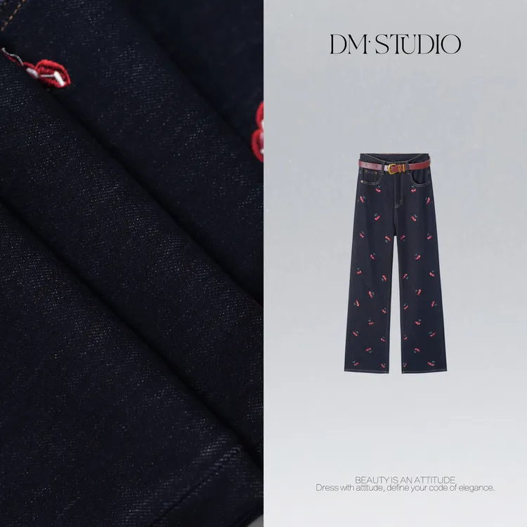 DEDM•STUDIO/气质减龄配腰带樱桃百搭直筒牛仔裤2507KZ/9215-1 