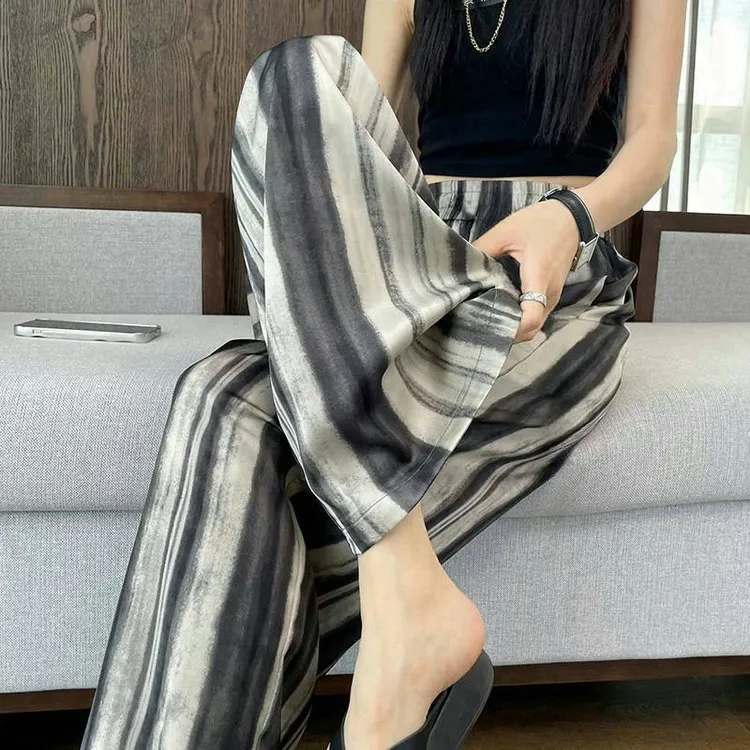 棉绸人棉阔腿裤女春夏休闲宽松高腰垂感慵懒睡裤大码