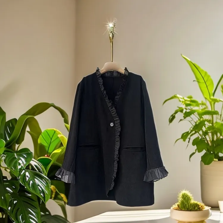 【花仙子】134春秋新款小香风西装外套黑色气质A设计师女款上衣百搭