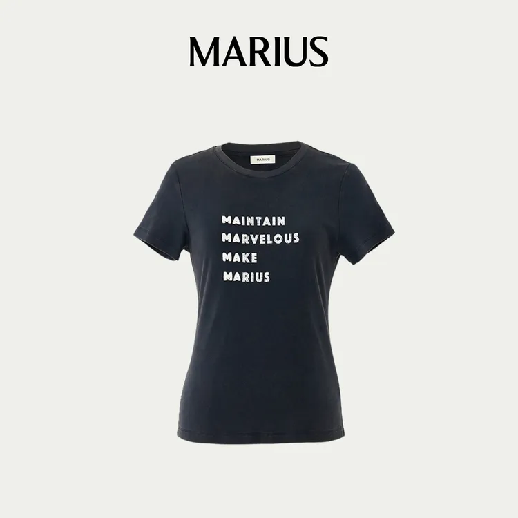 MARIUS”单词T“字母通勤印花短袖休闲粗体SloganT恤