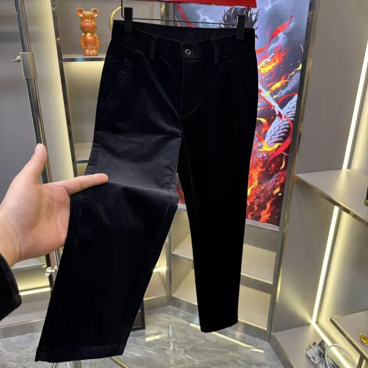 男士条绒休闲裤时尚修身弹力潮流直筒秋冬保暖百搭裤子