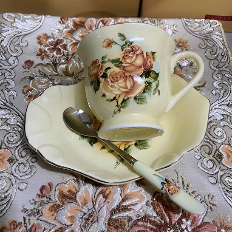 勺子款茶具咖啡杯休闲风手工手柄款描金欧式简约马克杯创意