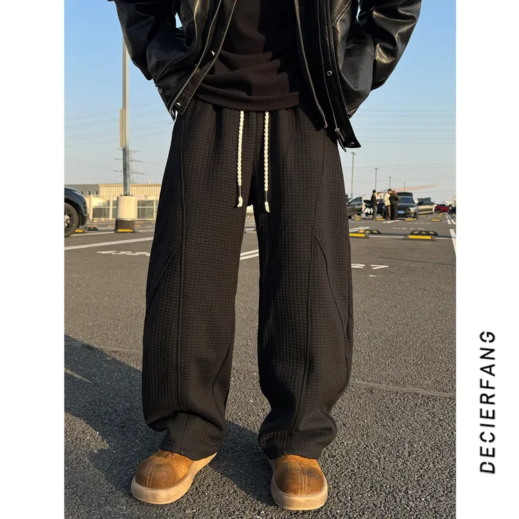 设计师潮牌小众【定制格纹】男士休闲裤冬季宽松弯刀裤潮流