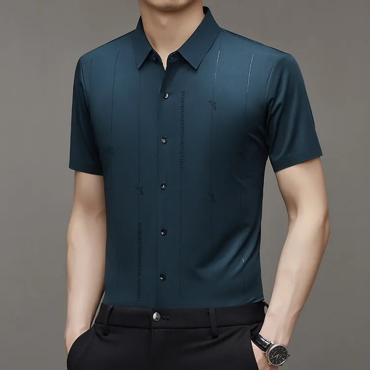 2025夏季男士短袖衬衫冰丝男士衬衫新款外穿休闲薄款高档衬衣男装