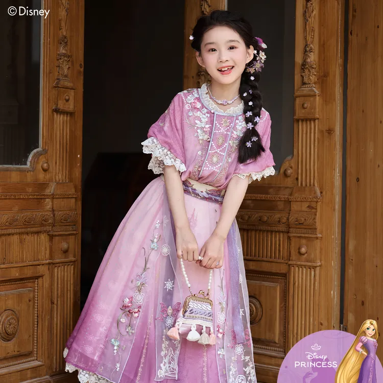 十三余童装【高塔繁花】迪士尼上衣半身裙套装新中式汉服女童夏季