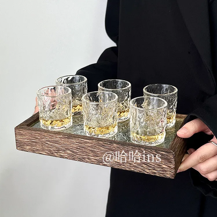 复古高颜值白酒杯套装小酒杯一口杯玻璃杯家用一两杯酒盅烈酒杯子