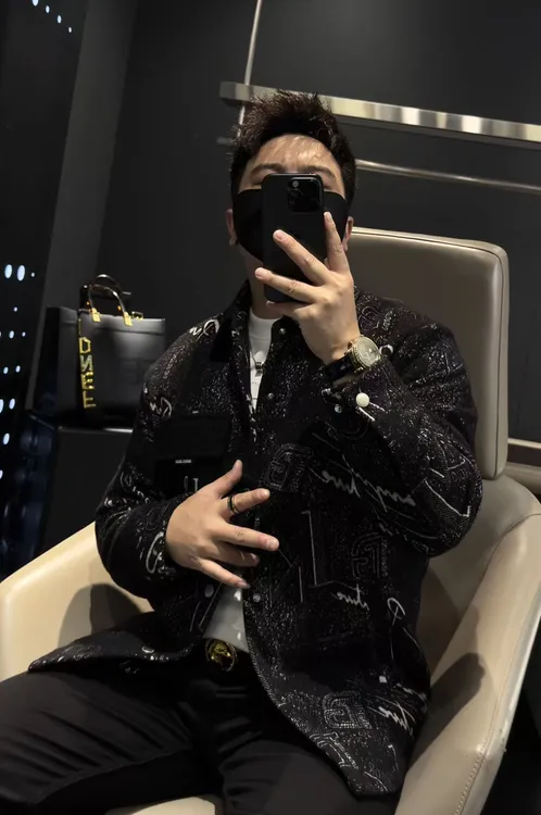 【马哥严选】欧货高端秋季男士长袖羊毛夹克潮流字母翻领夹棉外套