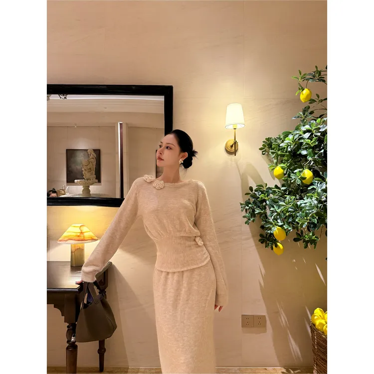 长款秋冬休闲日常时尚套装长裙时尚针织女装套装显瘦气质网红