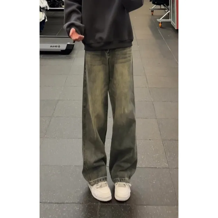 美式复古水洗牛仔裤男潮牌高街重磅高级感宽松阔腿垂感直筒裤长裤