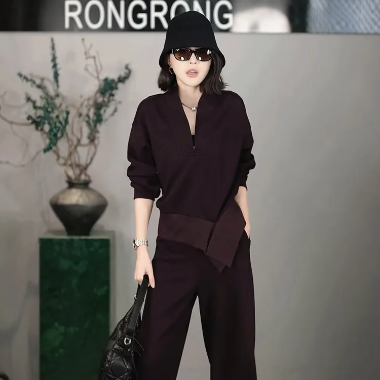 溶溶【晚暮深紫】RONRGONG绵羊毛混纺高领半拉链休闲风卫衣2504K704