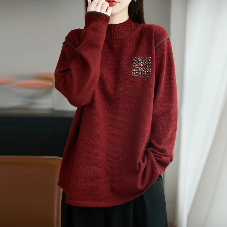 大码女装胖mm秋冬半高领女士毛衣中长款宽松高级感内搭针织打底衫