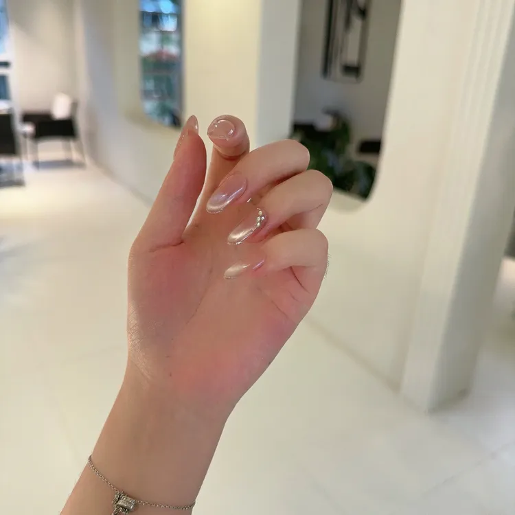 【银月柔纱】手工穿戴甲冰透穿戴甲小女生穿戴甲猫眼贴片高级感美甲