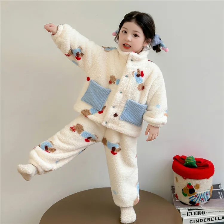 女童腊肠狗套装2025新款小女孩秋冬款睡衣儿童加绒加厚家居服套装