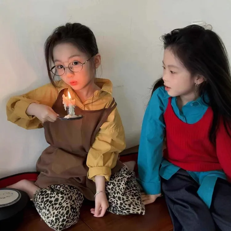 韩国童装2025秋装新款女童系简搭衬衫中小童时髦洋气小衫