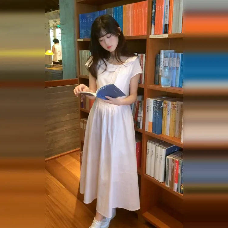 2025新款法式学院风粉色条纹连衣裙夏季绝美收腰显瘦气质长裙4469