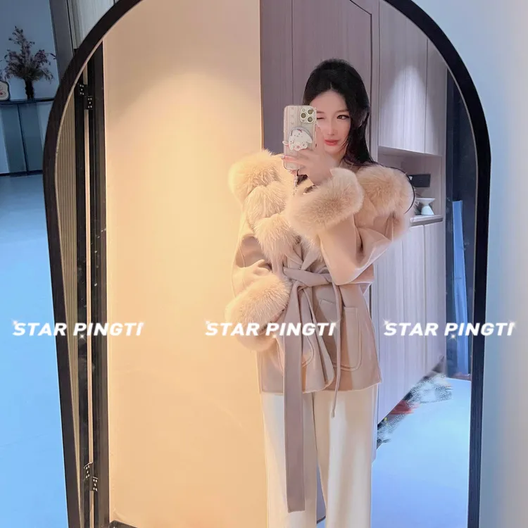 双面羊绒大衣女2025年新款高级感名媛气质千金大狐狸毛领羊毛外套