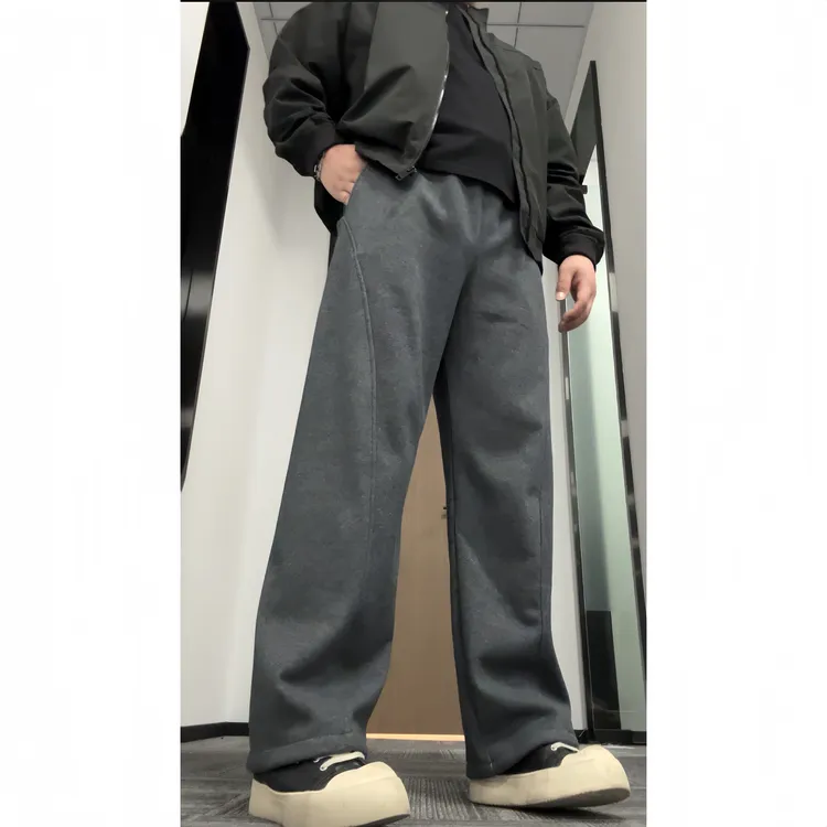 大码超厚加绒卫裤男秋冬潮流百搭直筒阔腿裤cleanfit宽松休闲长裤