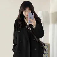 优品秋冬季新款黑色毛呢外套女赫本风呢子大衣显高韩系加厚经典