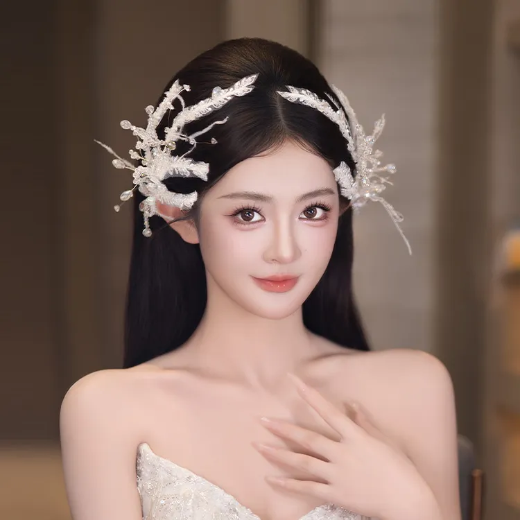 合金羽毛婚庆饰品 韩系新娘发饰羽毛仙气婚纱礼服配套发饰品G0269