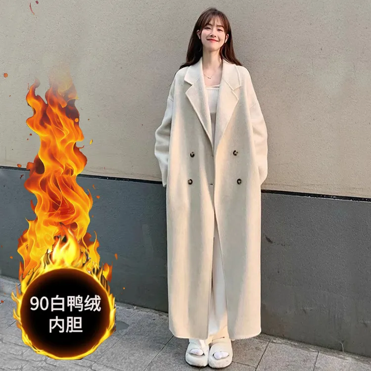 高级感深灰色双面羊绒大衣女中长款2025秋冬新款小个子羊毛呢外套