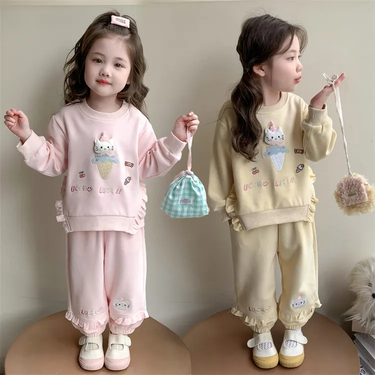 女童卫衣套装春秋2025新款女宝宝休闲卡通长裤长袖儿童秋装两件套