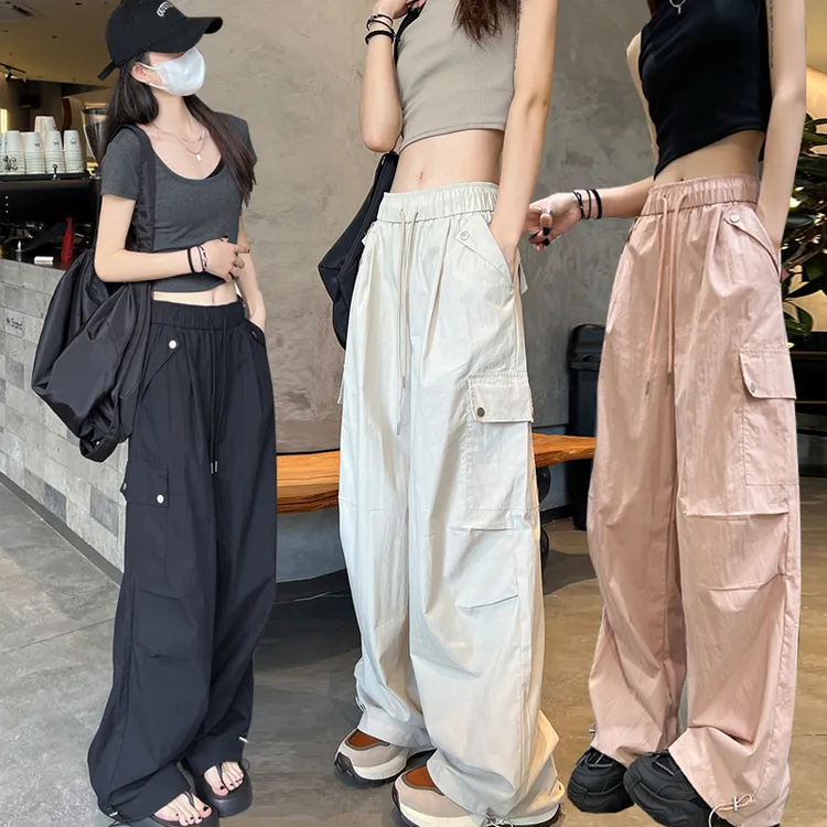 美式降落工装裤女2025新款夏季速干薄款小个子直筒伞兵休闲阔腿裤