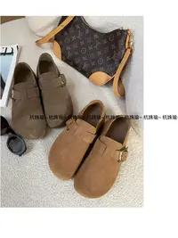 新款磨砂牛皮单鞋全包一脚蹬勃肯鞋平底两穿2572-3