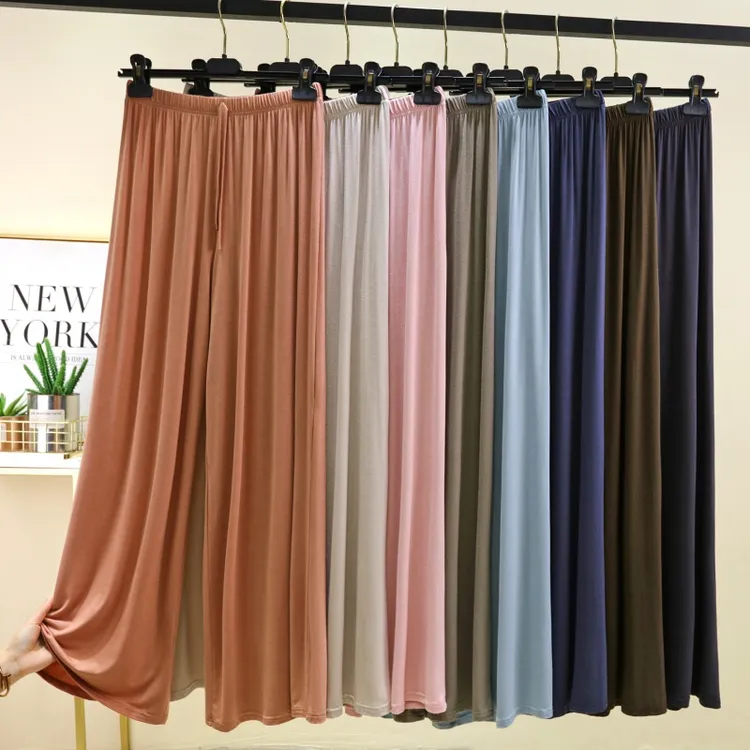 莫代尔休闲裤女高腰阔腿裤夏季薄款外穿拖地裤防晒直筒裤大码长裤