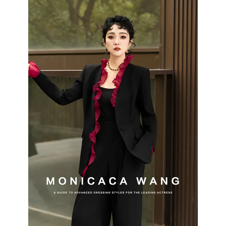 【莫妮卡卡】2025冬季新款时尚百搭荷叶边加棉西装外套ZJS12007-1