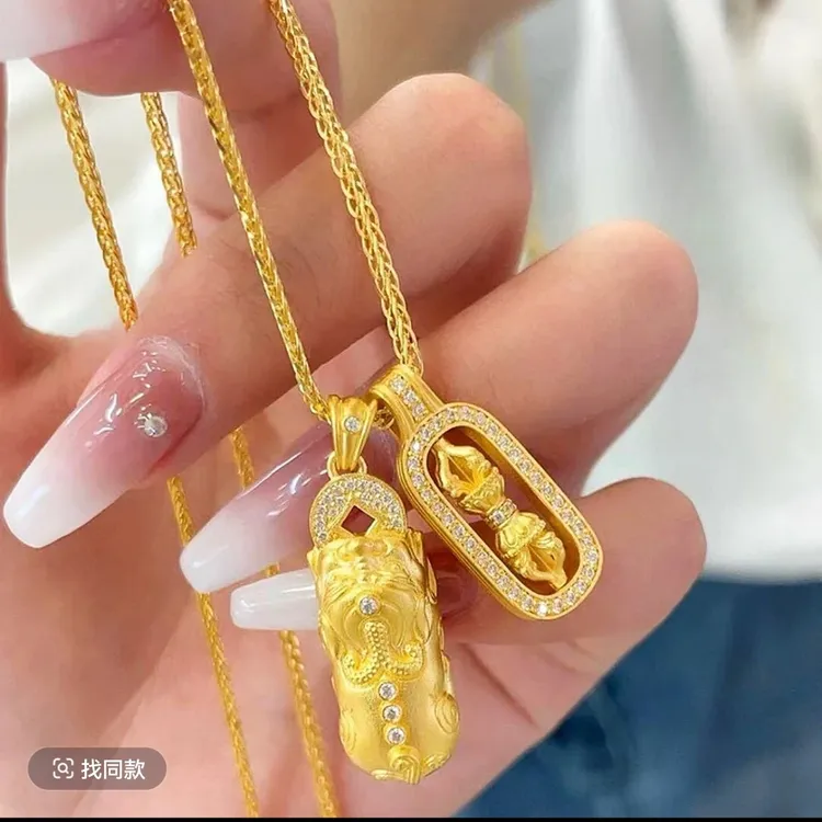 铜合金合金锆石项链 铜合金合成锆石高级感金色貔貅金刚杵项链
