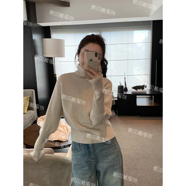熙贝薇【小蛮腰】冬季慵懒感百搭高领蝙蝠袖显瘦针织毛衣 G5729